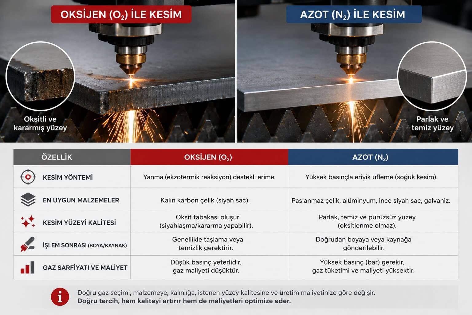 Oksijen mi Azot mu? Lazer Kesim Gazı Seçimi, Lazer Kesim Makinası, Lazer Kesim